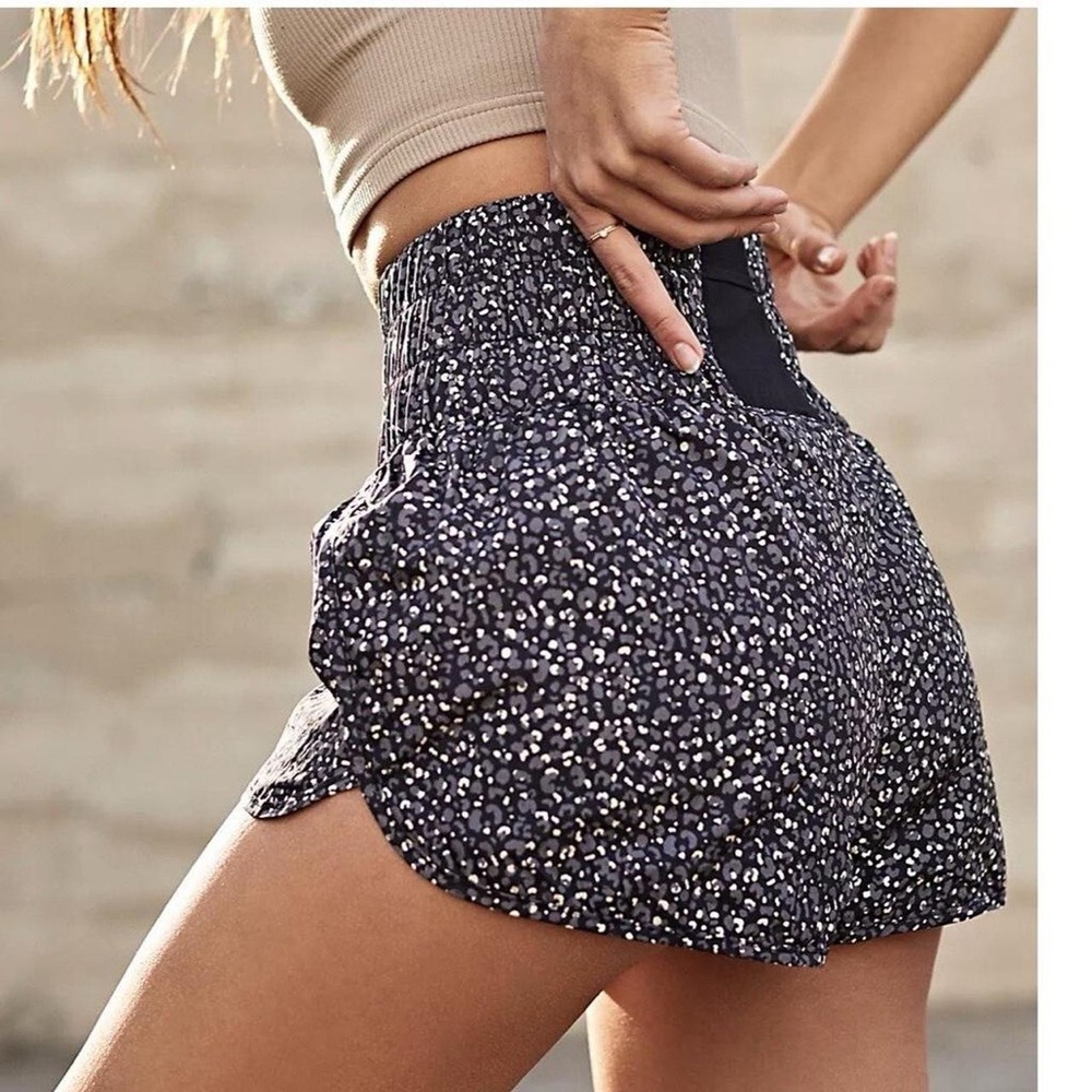 FP Movement by Free People Black Leopard Combo Pattern High-Rise Athletic Shorts